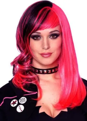 Punked Out Womens Pink and Black Costume Wig