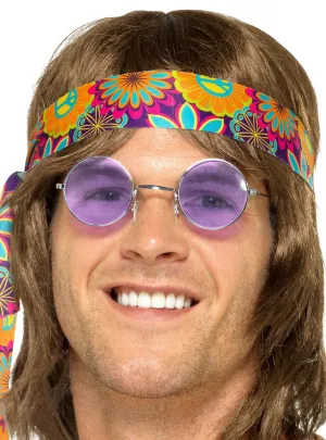 Purple Lens Mens 1970s Hippie Costume Glasses