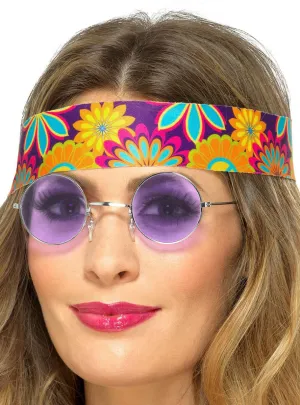 Purple Lens Womens 1970s Hippie Costume Glasses