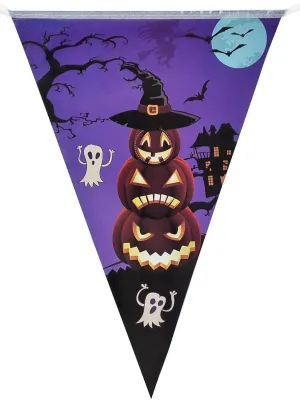 Purple Pumpkin Stack 10 Flag Bunting Halloween Decoration