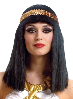 Queen Cleopatra Womens Black Costume Wig with Headband