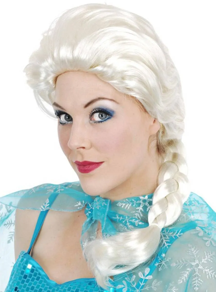 Queen Elsa Womens Platinum Blonde Side Braid Costume Wig