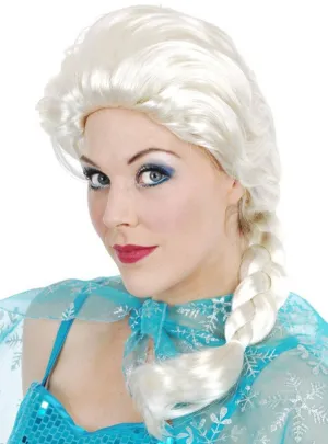 Queen Elsa Womens Platinum Blonde Side Braid Costume Wig
