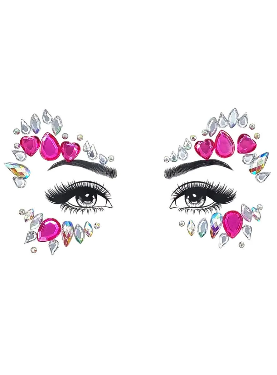 Queen of Pink Hearts Stick On Face Jewels