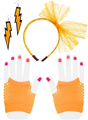 Radical Neon Orange 80s Costume Accessory Set