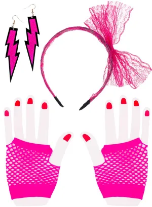 Radical Neon Pink 80s Costume Accessory Set