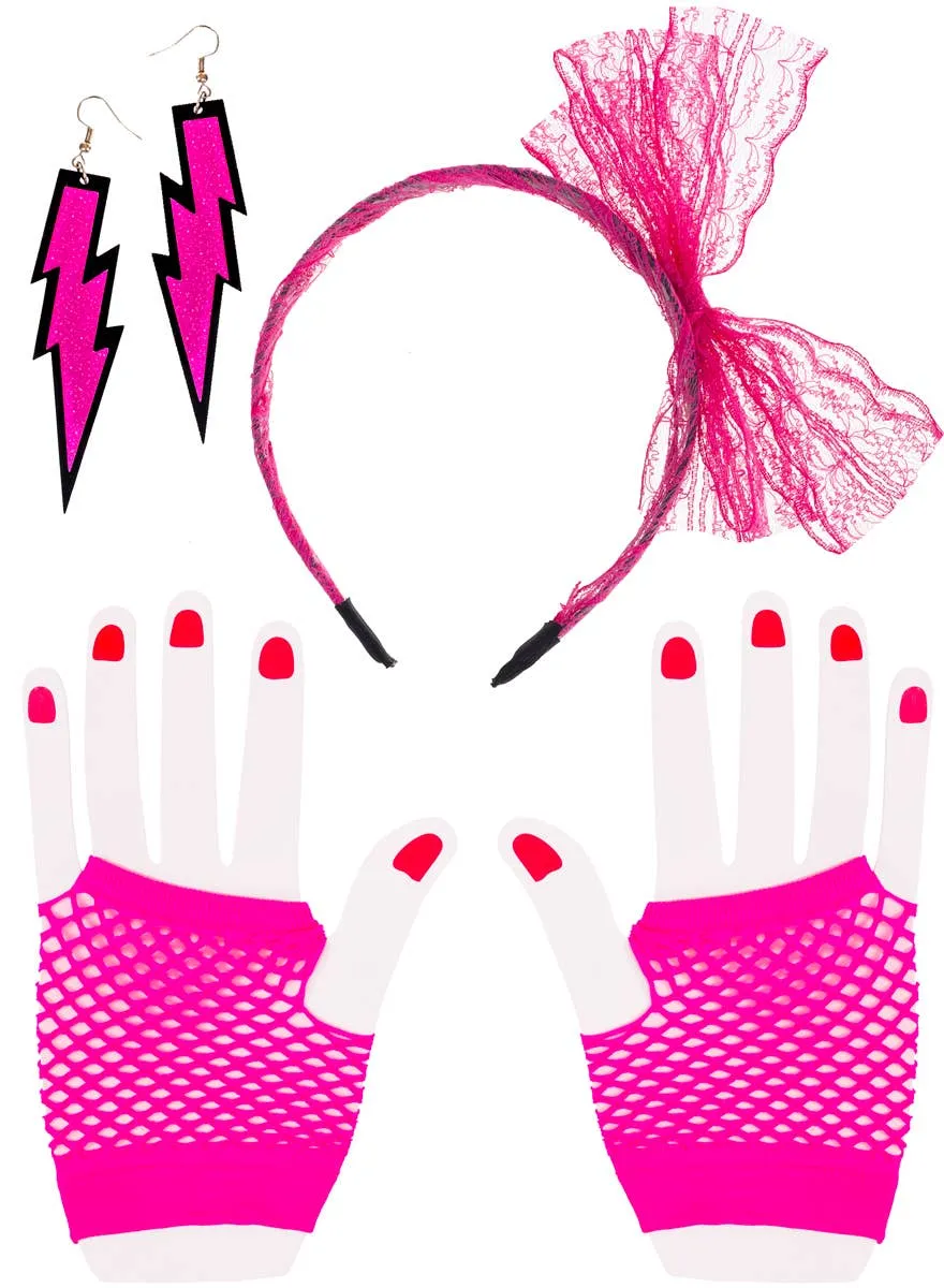 Radical Neon Pink 80s Costume Accessory Set