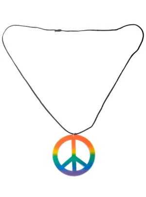 Rainbow 1970s Hippie Peace Sign Costume Necklace