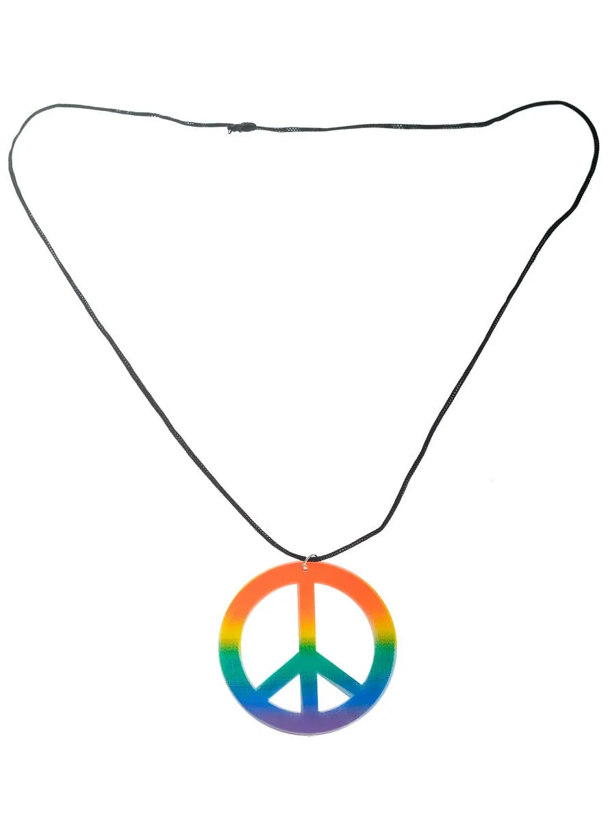 Rainbow 1970s Hippie Peace Sign Costume Necklace
