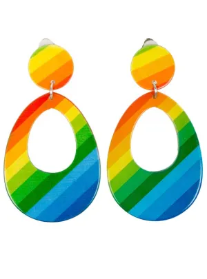 Rainbow 80s Teardrop Clip On Earrings Costume Accessory