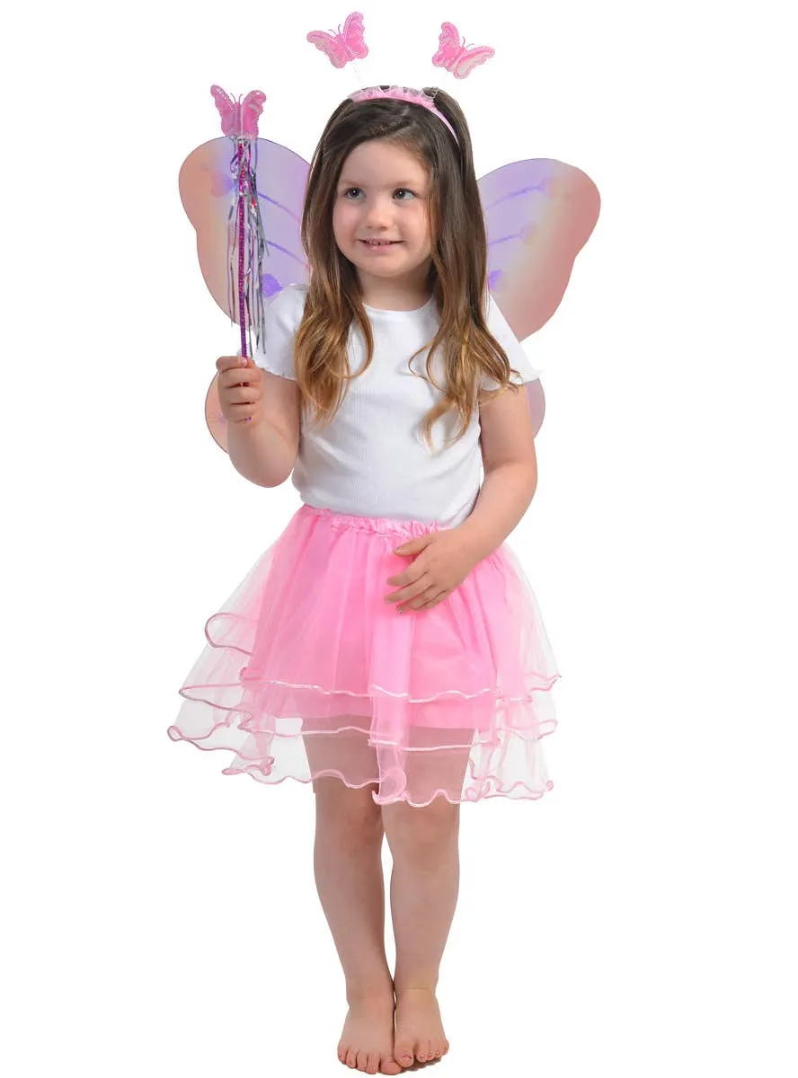 Rainbow Butterfly Girls Costume Wings and Wand Set