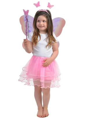 Rainbow Butterfly Girls Costume Wings and Wand Set
