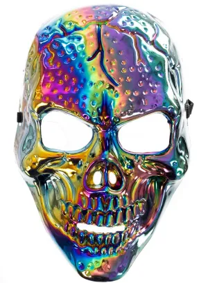Rainbow Chrome Riveted Skull Halloween Costume Mask