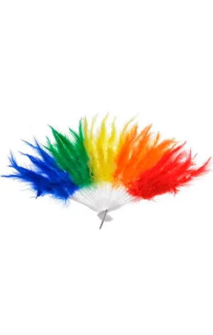 Rainbow Coloured Feather Fan Mardi Gras Accessory