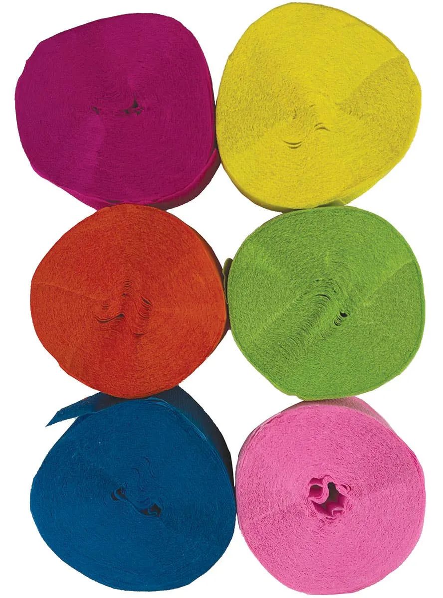Rainbow Colours 6 Pack Crepe Paper Streamers