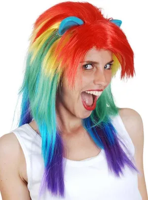 Rainbow Dash Womens Long Costume Wig with Ears