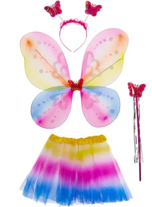 Rainbow Fairy Girls Wings and Tutu Accessory Set