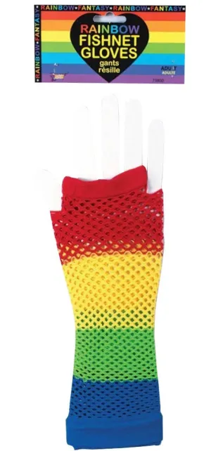 Rainbow Fingerless Fishnet Gloves Costume Accessory
