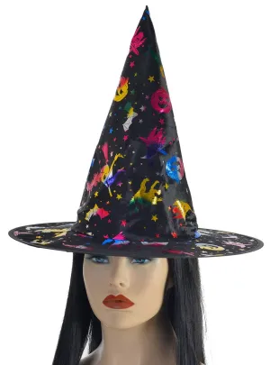 Rainbow Halloween Print Witch Costume Hat