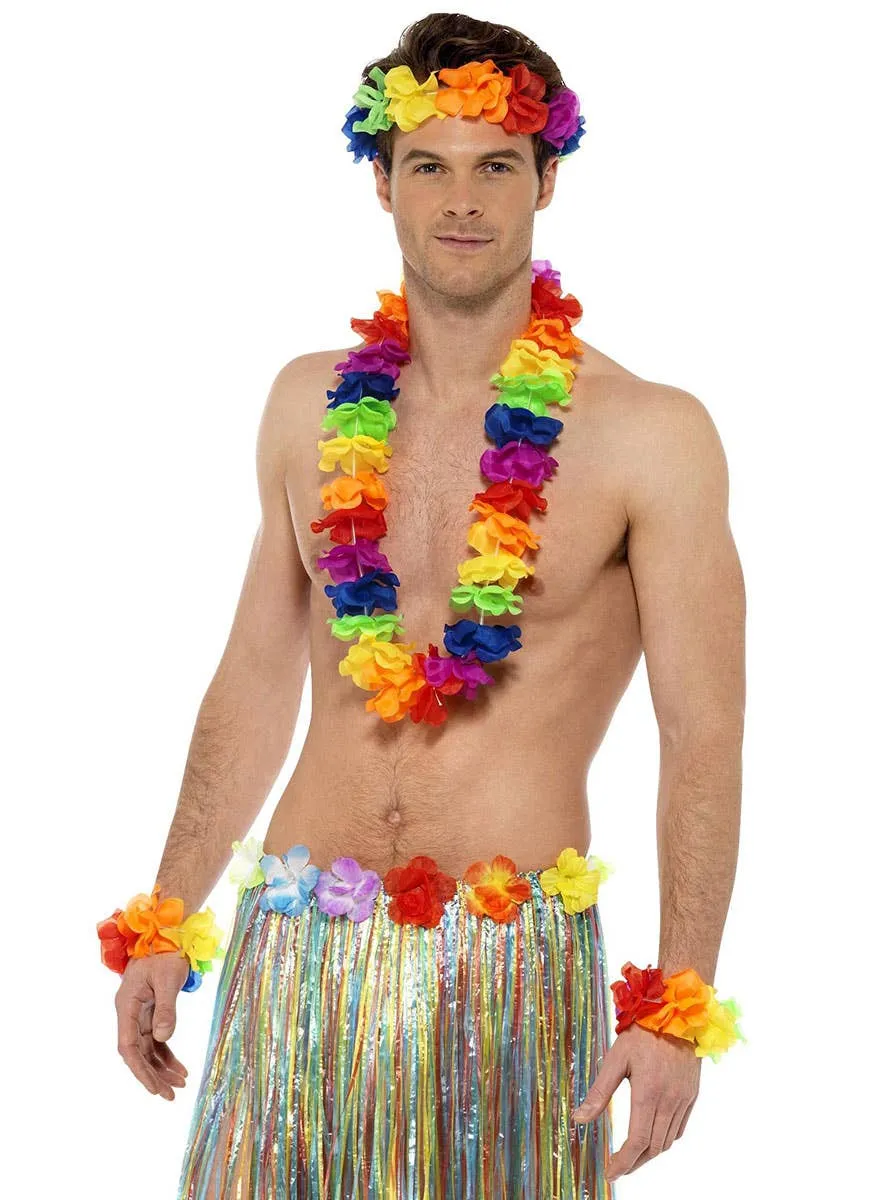 Rainbow Hawaiian Flower Lei Accessory Set
