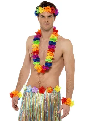 Rainbow Hawaiian Flower Lei Accessory Set