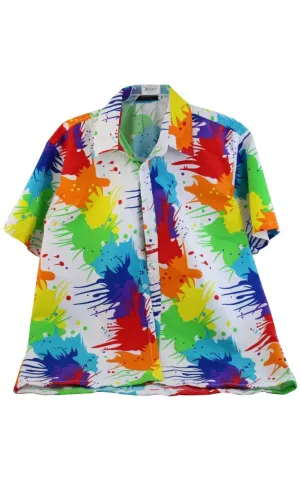 Rainbow Hawaiian Splatter Mens Costume Shirt