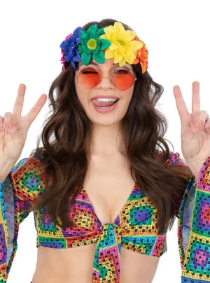 Rainbow Hippie Flower Crown 60s Costume Accessory