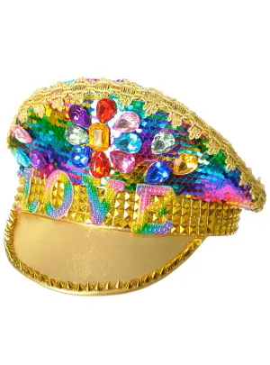 Rainbow Jewelled LOVE Mardi Gras Festival Hat