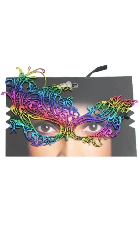 Rainbow Lace Asymmetrical Over Eye Masquerade Mask