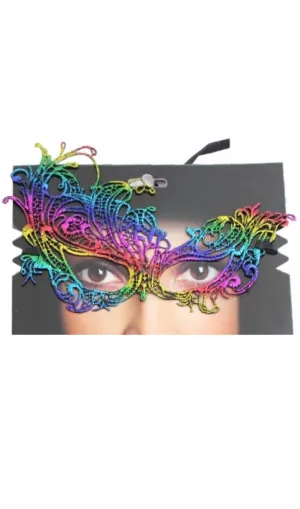 Rainbow Lace Asymmetrical Over Eye Masquerade Mask