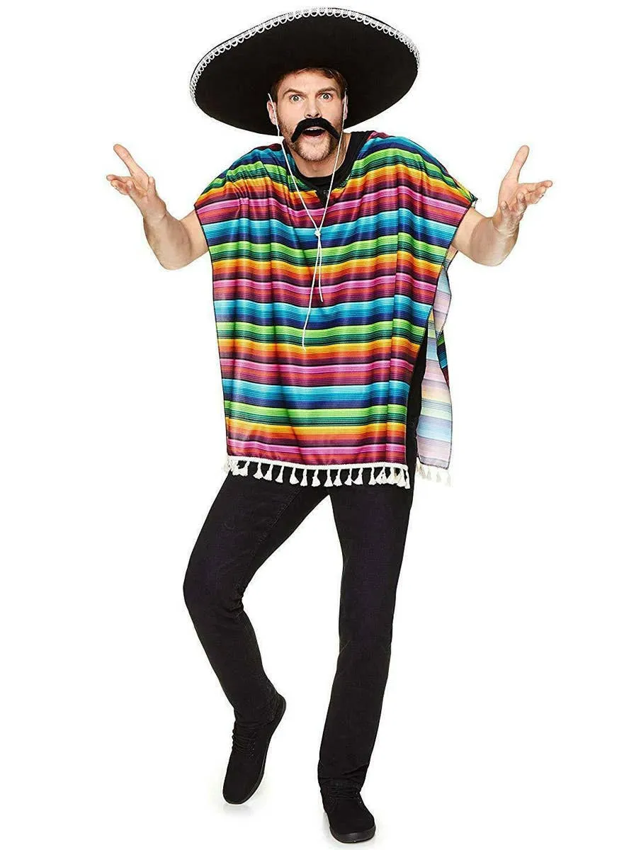 Rainbow Mens Wild West Mexican Costume Poncho
