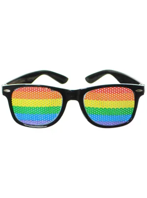 Rainbow Mesh Black Frame Costume Glasses