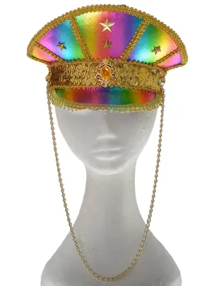Rainbow Metallic Deluxe Handmade Festival Visor with Gold Chain