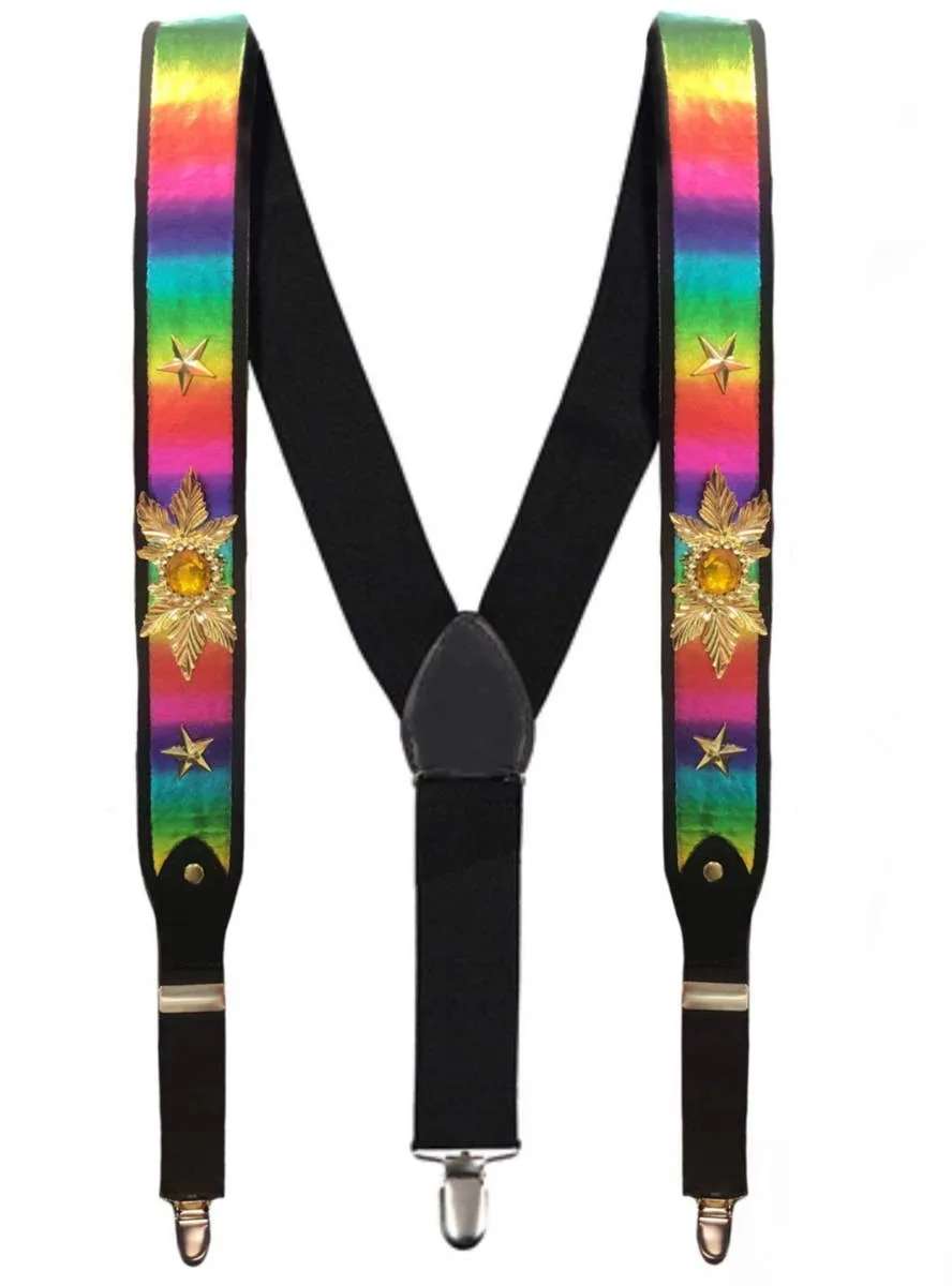 Rainbow Metallic Festival Suspenders with Bling