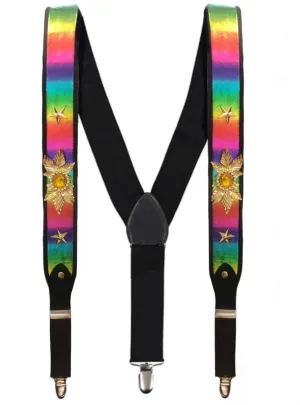 Rainbow Metallic Festival Suspenders with Bling