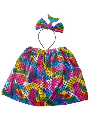 Rainbow Metallic Mermaid Tutu and Headband Adults Accessory Set