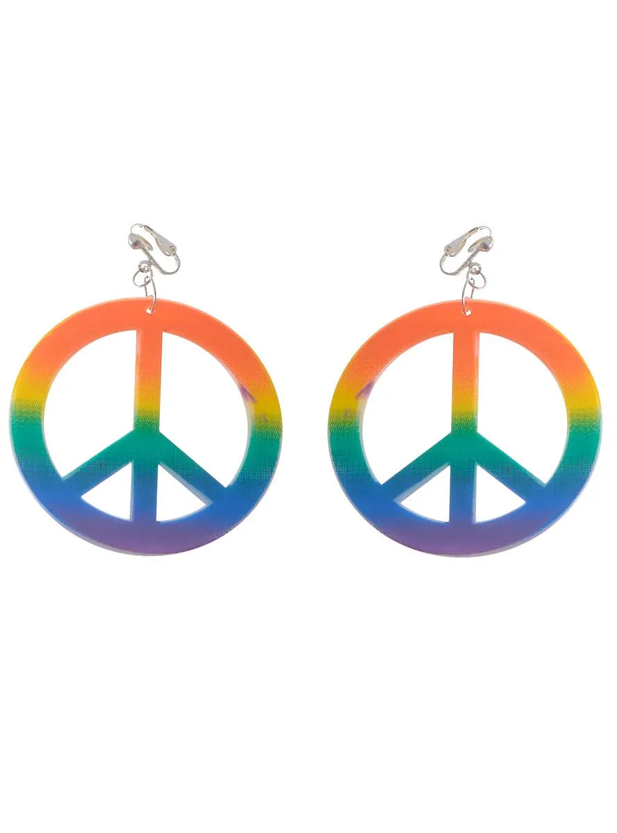 Rainbow Peace Sign Clip On Costume Earrings