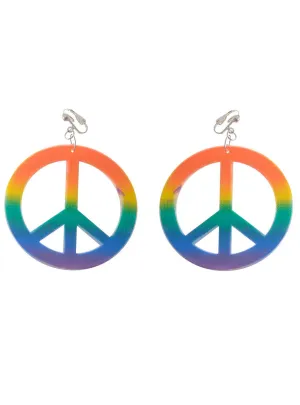 Rainbow Peace Sign Clip On Costume Earrings