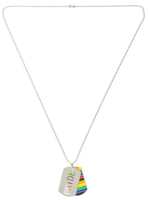 Rainbow Pride Mardi Gras Dog Tags on Silver Chain