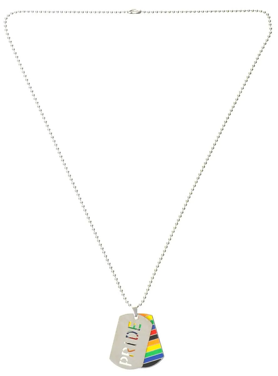 Rainbow Pride Mardi Gras Dog Tags on Silver Chain