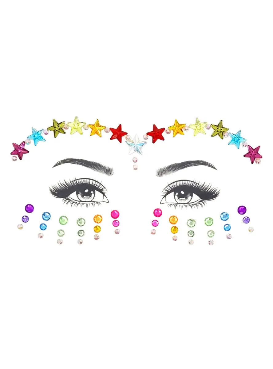Rainbow Pride Stars and Dots Stick On Face Jewels