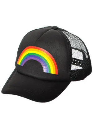 Rainbow Print Snap Back Black Fabric Trucker Cap