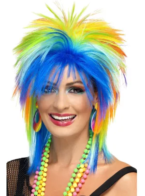 Rainbow Punk Mullet 80s Costume Wig