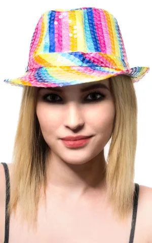 Rainbow Satin Fedora Novelty Costume Hat