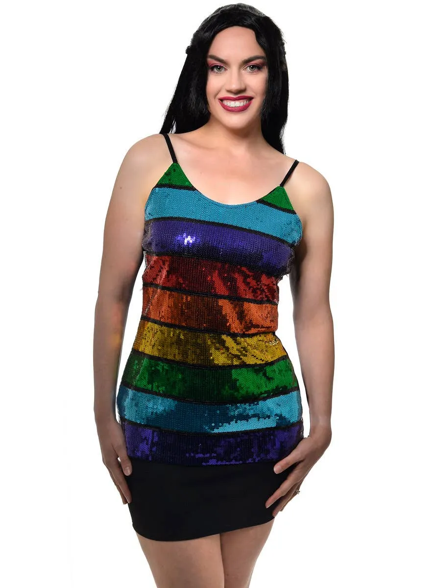 Rainbow Sequin Striped Womens Tank Top