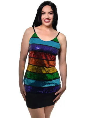 Rainbow Sequin Striped Womens Tank Top