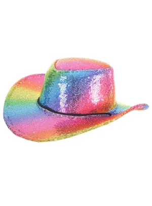 Rainbow Sequinned Cowgirl Costume Hat
