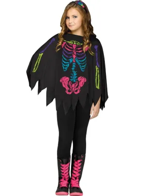 Rainbow Skeleton Bones Girls Halloween Costume Poncho