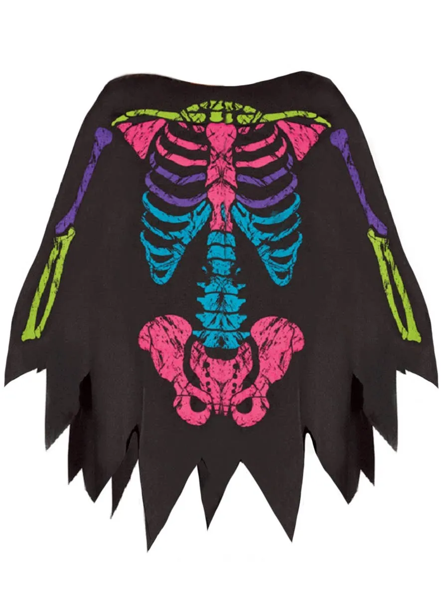 Rainbow Skeleton Bones Womens Halloween Costume Poncho