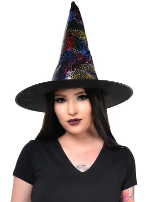 Rainbow Spiderweb Print Witch Halloween Hat